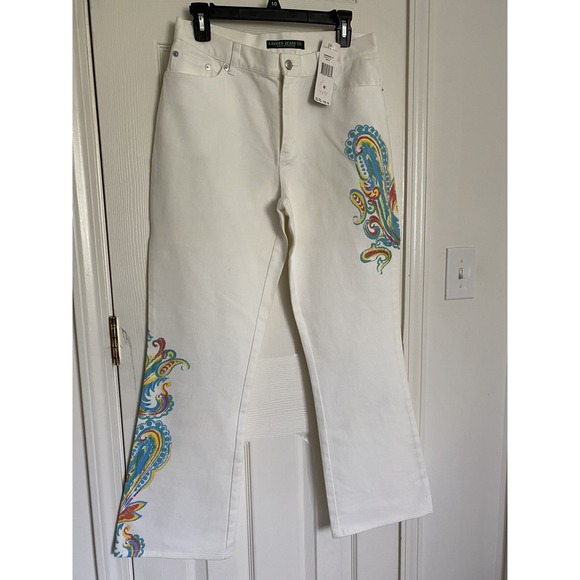 New Polo Ralph Lauren Jean women SIZE 8 Regular White Paint Multi colors‎ - Picture 7 of 16
